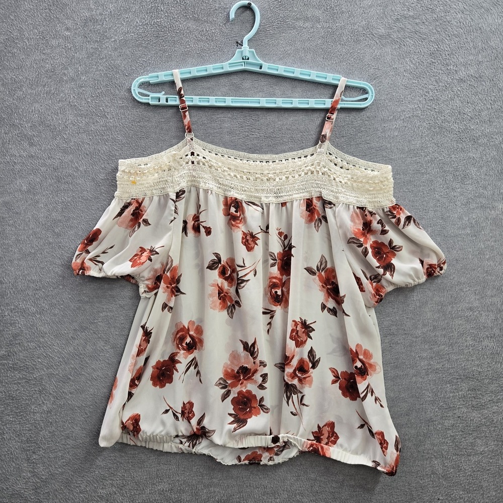 Torrid Women Blouse 1 Cream Floral Lace Ruched Off The Shoulder Pullover